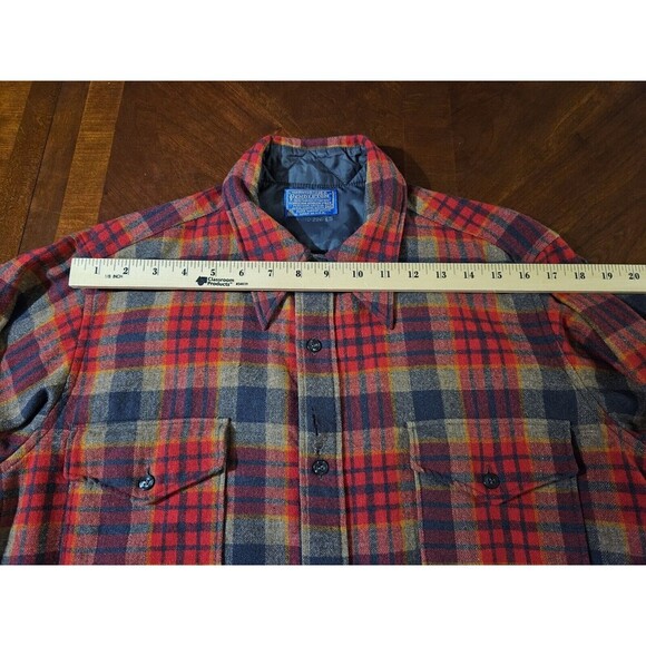 Vintage Pendleton Large 16 1/2 Plaid Virgin Wool Flannel Button‎ Up Shirt FLAWED - Picture 10 of 13